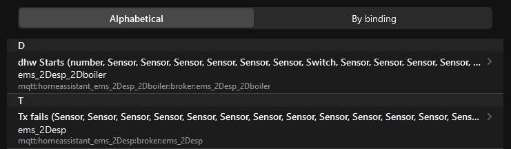 Inbox with EMS-ESP discovered Things